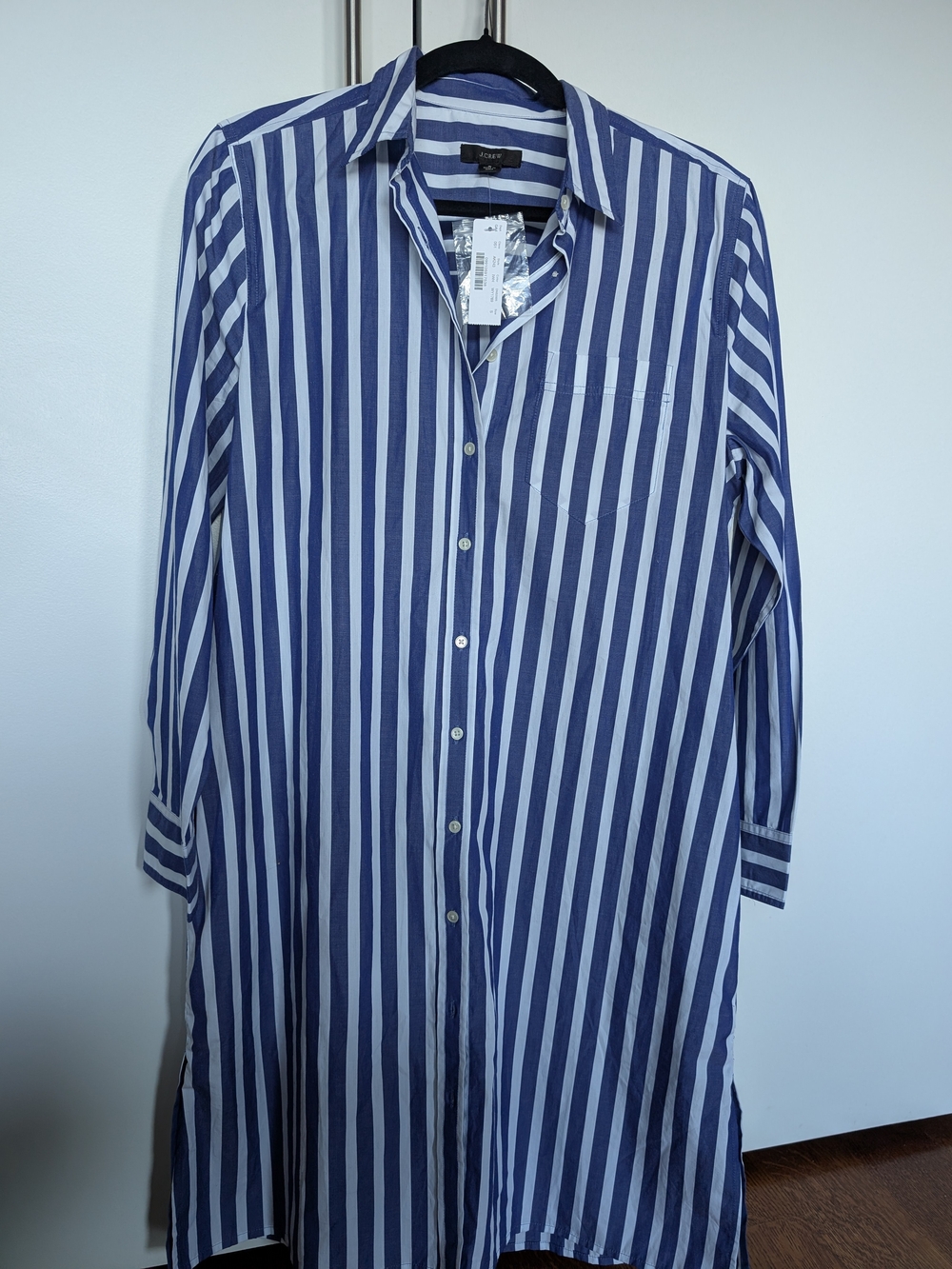 J.Crew Women's 100% Cotton Button Down Shirt Dress Blue White Stripe Sz Small